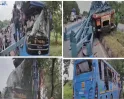 அதிகாலையே அதிபயங்கரம்... நின்றிருந்த கன்டெய்னர் மீது படுவேகமாக மோதிய சொகுசு பேருந்து... 6 பேர் பலி; 12 பேர் படுகாயம்...!