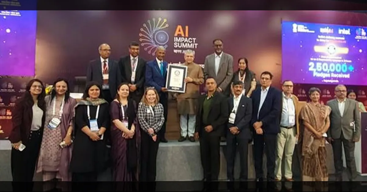 டெல்லி ஏஐ உச்சி மாநாட்டில் கின்னஸ் சாதனை!!  இந்தியாவுக்கு மேலும் ஒரு பெருமை!! 2.5 லட்சம் பேர் உறுதியேற்பு!