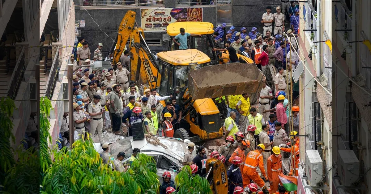 டெல்லியை உலுக்கிய பயங்கரம்! 6 மாடி கட்டடம் திடீரென இடிந்து விழுந்து 6 பேர் பலி! உரிமையாளர் மீது வழக்கு!