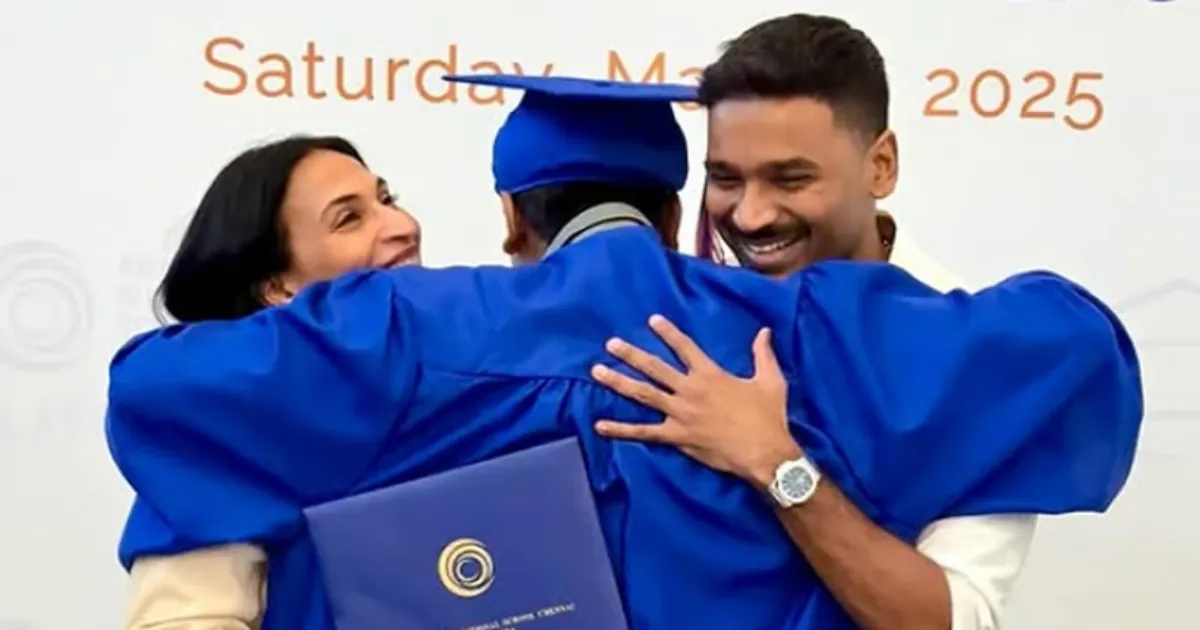 A photo of Aishwarya and Dhanush attending the graduation ceremony of Dhanush's eldest son Yatra has gone viral