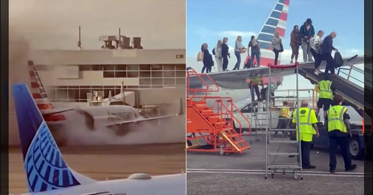 american airlines plane tyre catches fire at denver airport