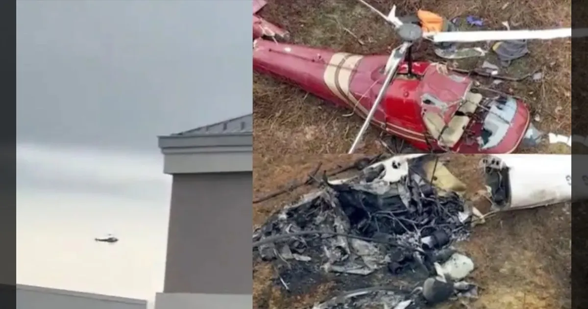 நடுவானில் மோதி வெடித்து சிதறிய ஹெலிகாப்டர்கள்!! உடல்கருகி பைலட் பலி!! அமெரிக்காவில் கோர விபத்து!