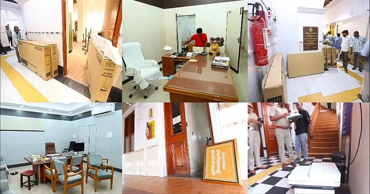 காலியாகிறது அமைச்சர்களின் ரூம்கள்..!! கருணாநிதி, மு.க.ஸ்டாலின், உதயநிதி புகைப்படங்கள் அகற்றம்..!!  