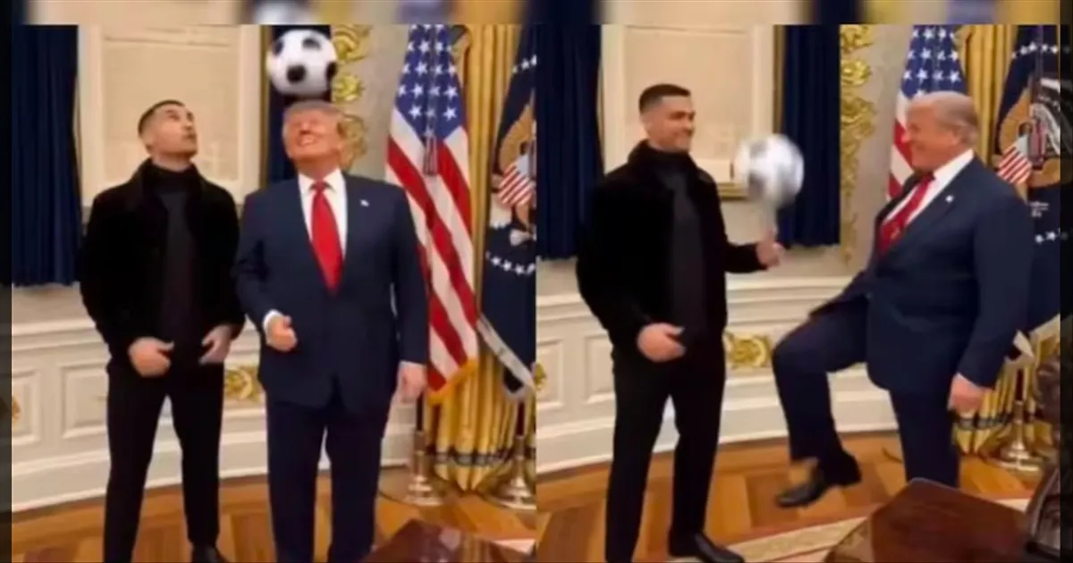 ஃபுட்பால் விளையாடினாரா அதிபர் டிரம்ப்..!! அதுவும் யார் கூட தெரியுமா..?? வைரலாகும் வீடியோ..!!