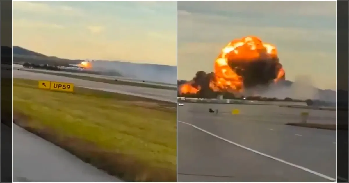 அமெரிக்காவில் அதிர்ச்சி: தரையில் விழுந்து நொறுங்கிய சரக்கு விமானம்..!! விமானிகளின் கதி என்ன..??