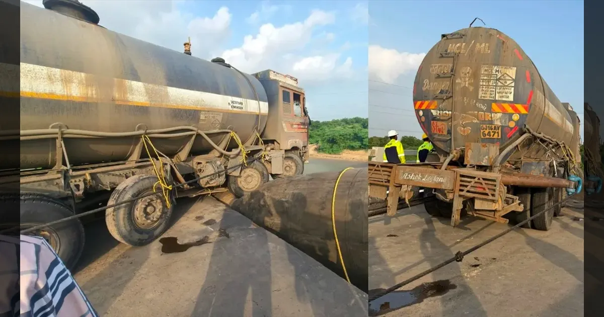 குஜராத்: அந்தரத்தில் தொங்கிய டேங்கர் லாரி.. ஒரு வழியாக.. 27 நாட்களுக்குப் பிறகு மீட்பு..!!