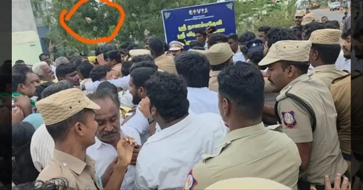 தவெக எம்எல்ஏவை சூழ்ந்த மக்கள்.. கூட்டத்தில் திடீர் கல் வீச்சு!! பரபரப்பு சம்பவம்!! 