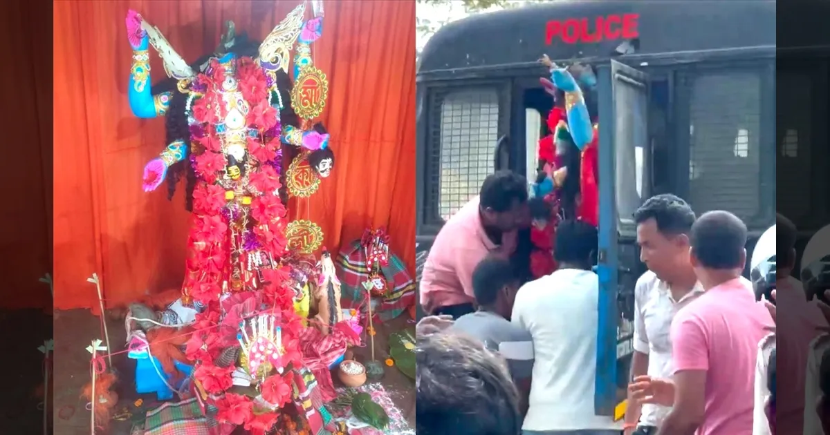 'காளி' என்ன கைதியா..?? தலை துண்டிக்கப்பட்ட காளி சிலை போலீஸ் 'கைதி வேனில்' அகற்றம்..!! கொந்தளித்த மக்கள்..!!