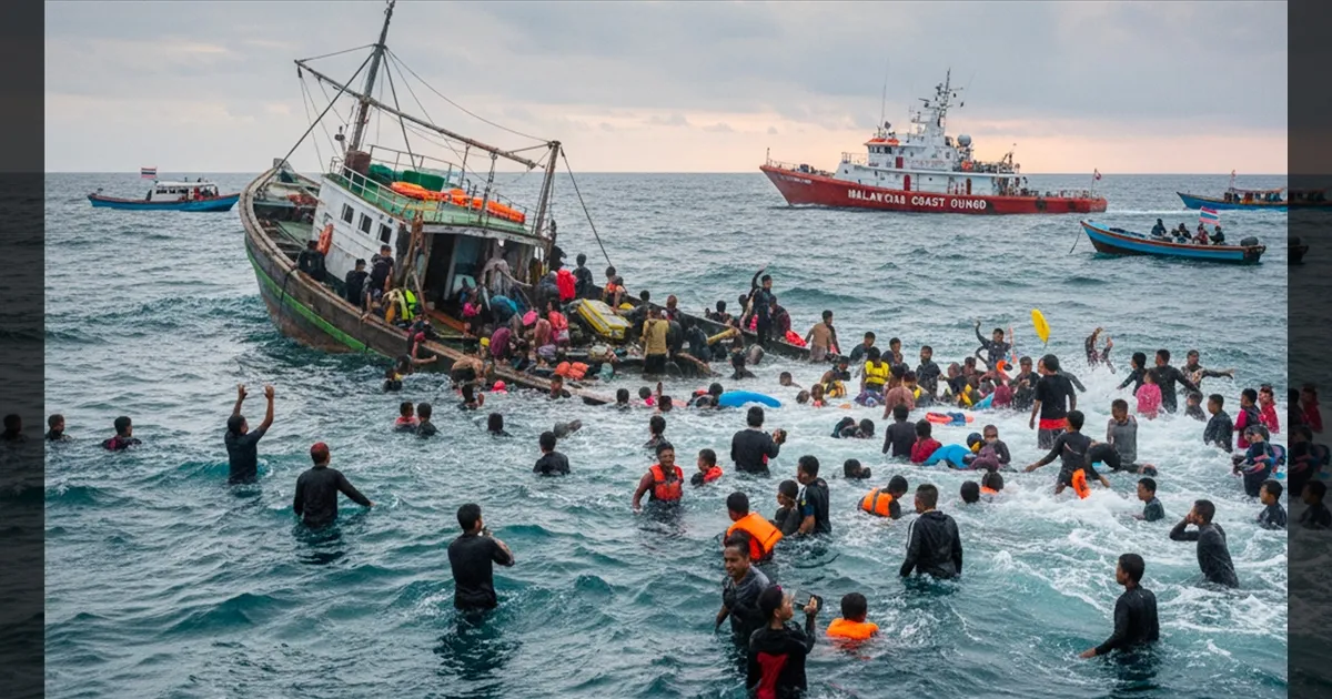 மலேசிய-தாய்லாந்து எல்லையில் சோகம்..!! கடலில் மூழ்கிய கப்பல்..!! பயணிகளின் கதி..??