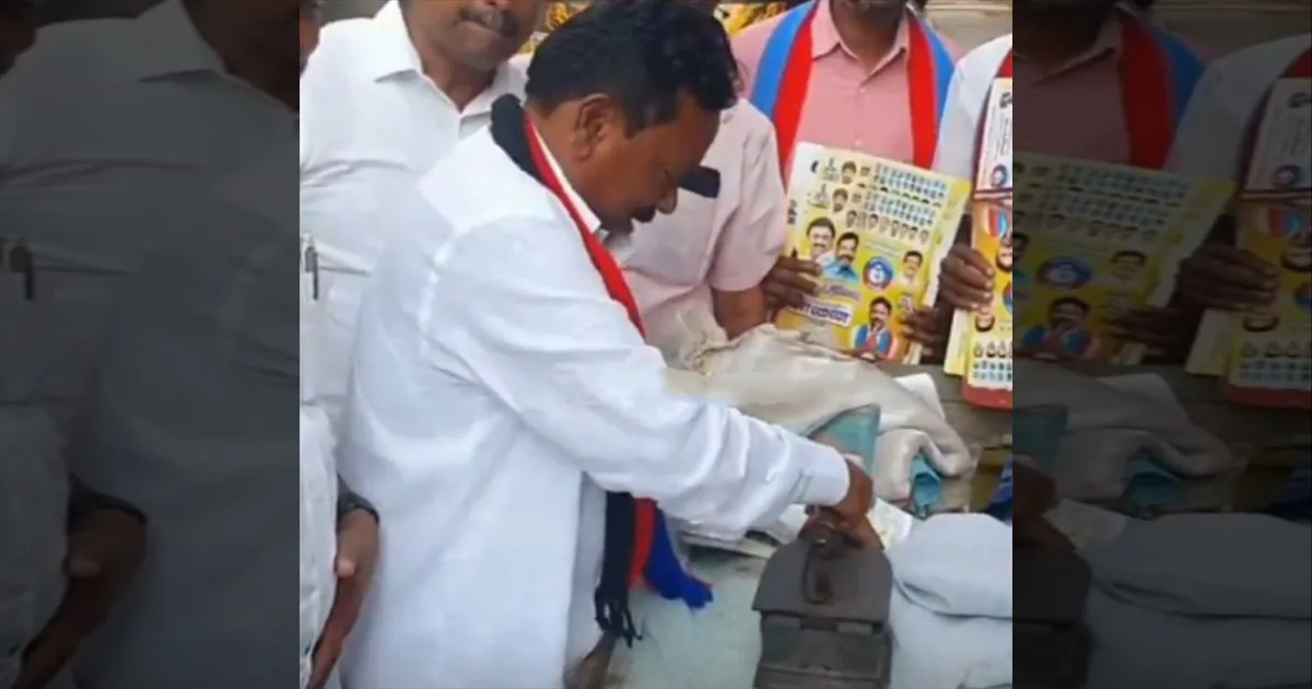 தேர்தல் திருவிழா..! இஸ்திரி போட்டு வாக்குச் சேகரித்த விசிக வேட்பாளர்..!