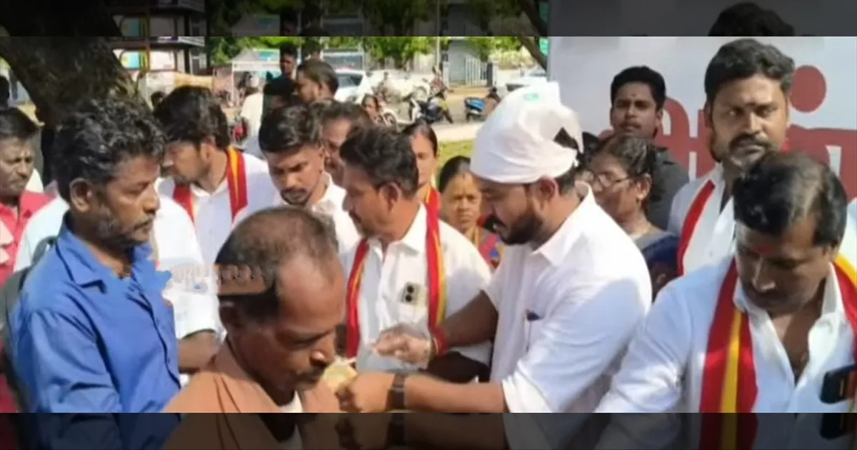 உலக பட்டினி தினம்..! முதல்வர் விஜய் போட்ட ஆணை... காரைக்குடியில் அமைச்சர் பிரபு அன்னதானம்..!!