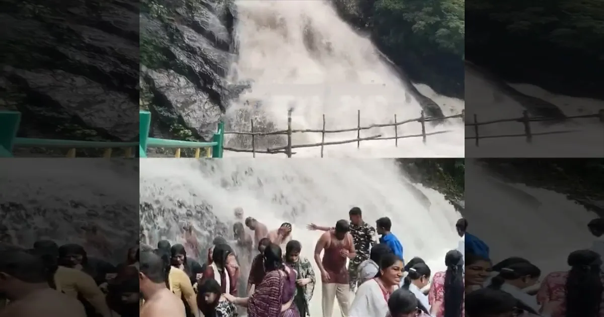 குரங்கருவியில் திடீர் வெள்ளம்..! அவசர அவசரமாக வெளியேற்றப்பட்ட சுற்றுலா பயணிகள்..!!