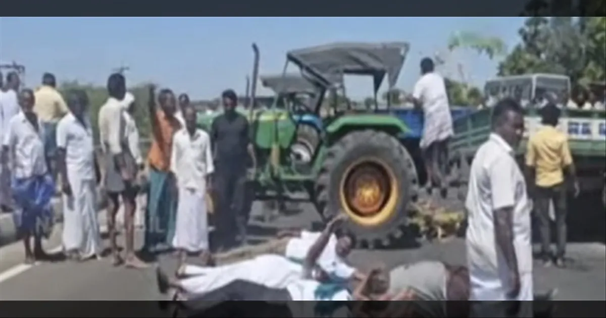 பாபநாசம் அணையில் திறக்கப்படாத தண்ணீர்..! சாலையில் படுத்து விவசாயிகள் போராட்டம்.!!