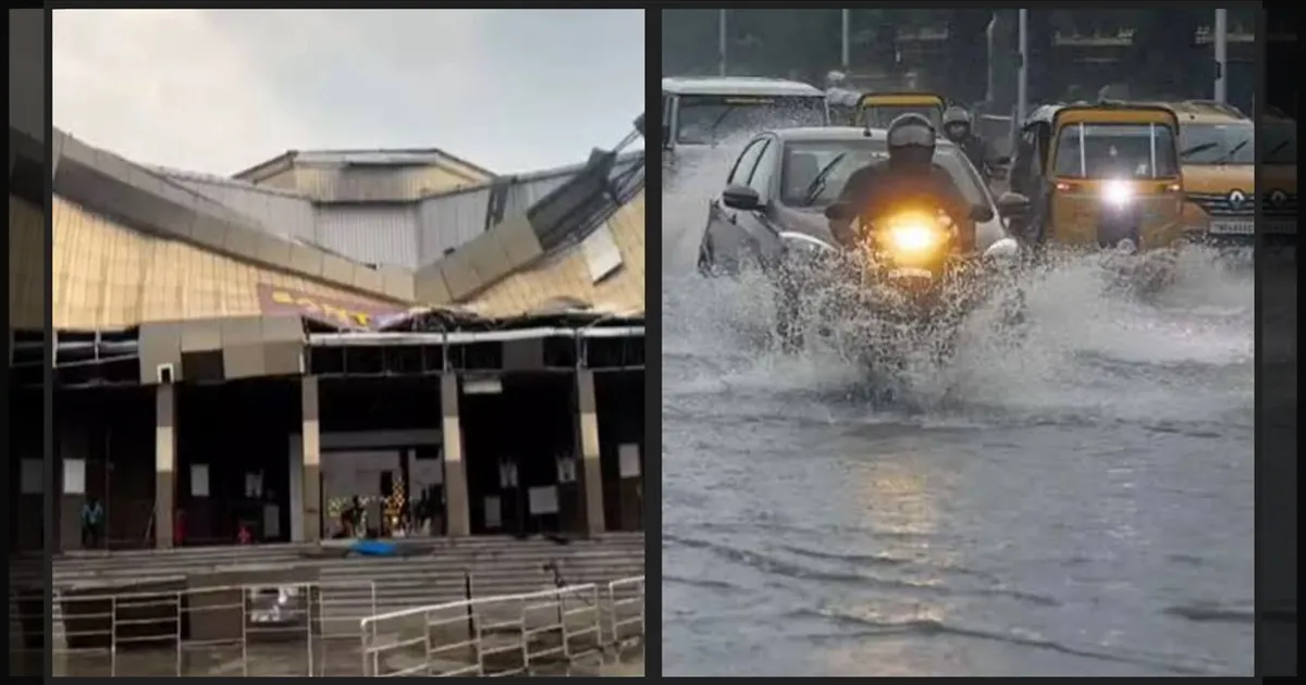 சுழற்றி அடித்த புழுதிக் காற்று..! திரையரங்கின் மேற்கூரை விழுந்து சேதம்..!