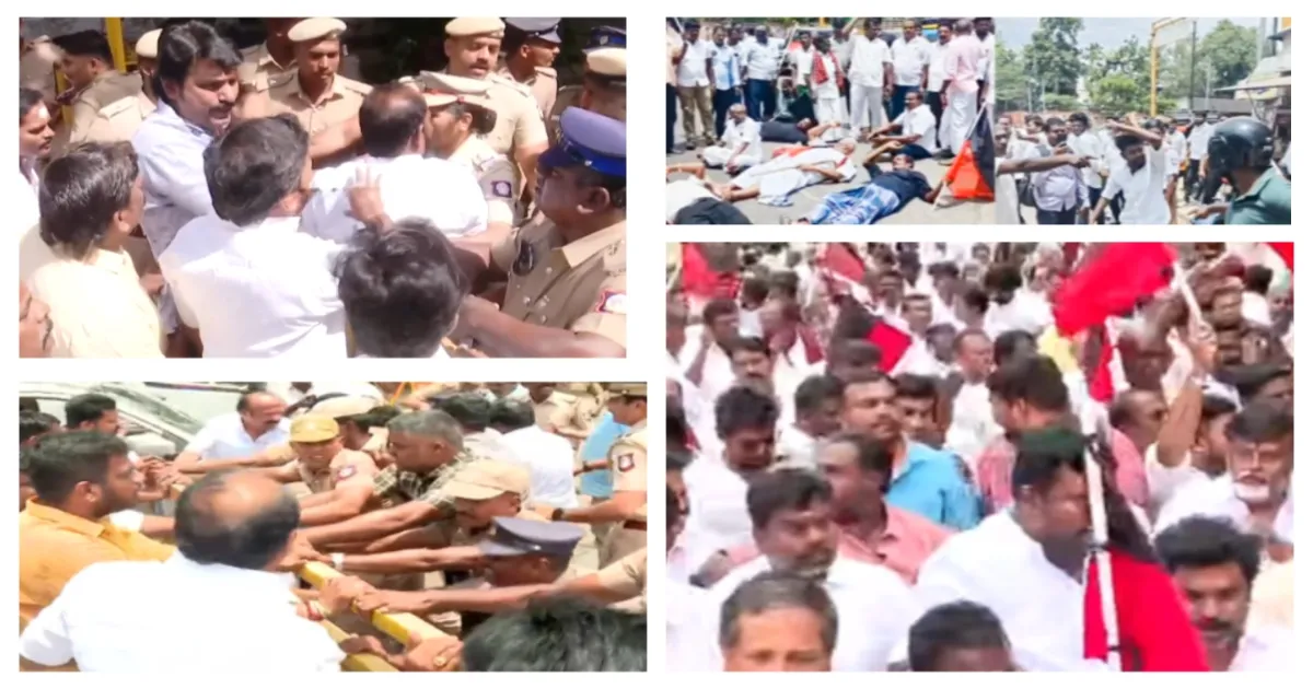 விஜய் உருவபொம்மை எரிப்பு...!! - தமிழகம் முழுவதும் சாலையில் இறங்கிய திமுகவினர்; களமிறங்கிய அதிரடிப் படை போலீஸ்...!