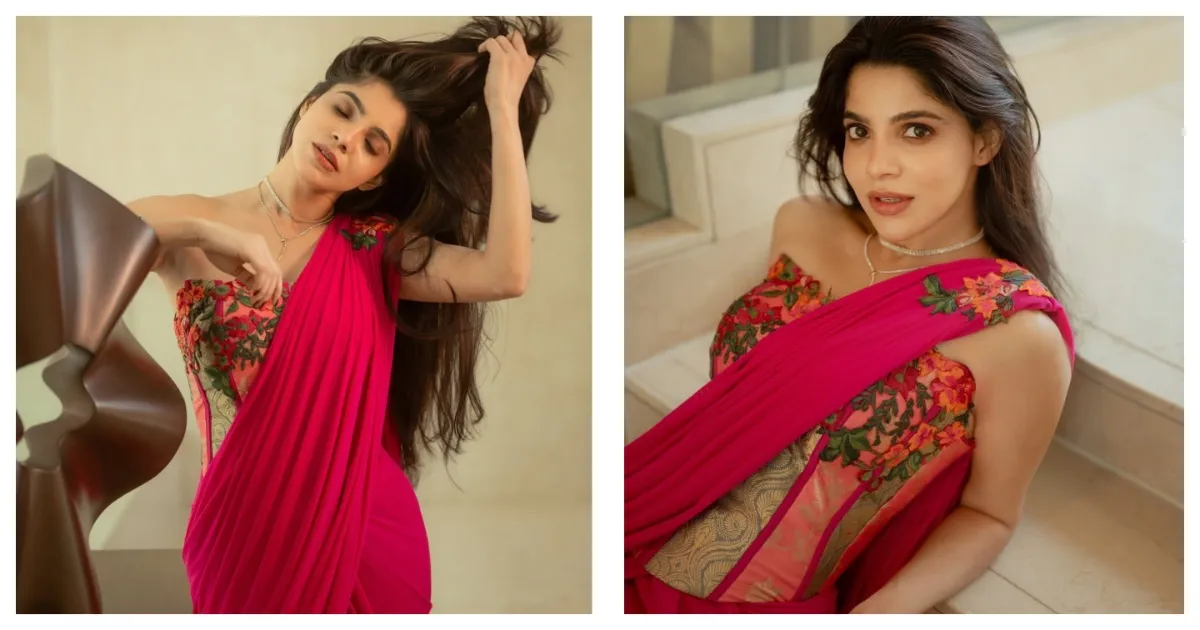 Actress Divyabharathi latest pink saree hot photo shoot pics 
