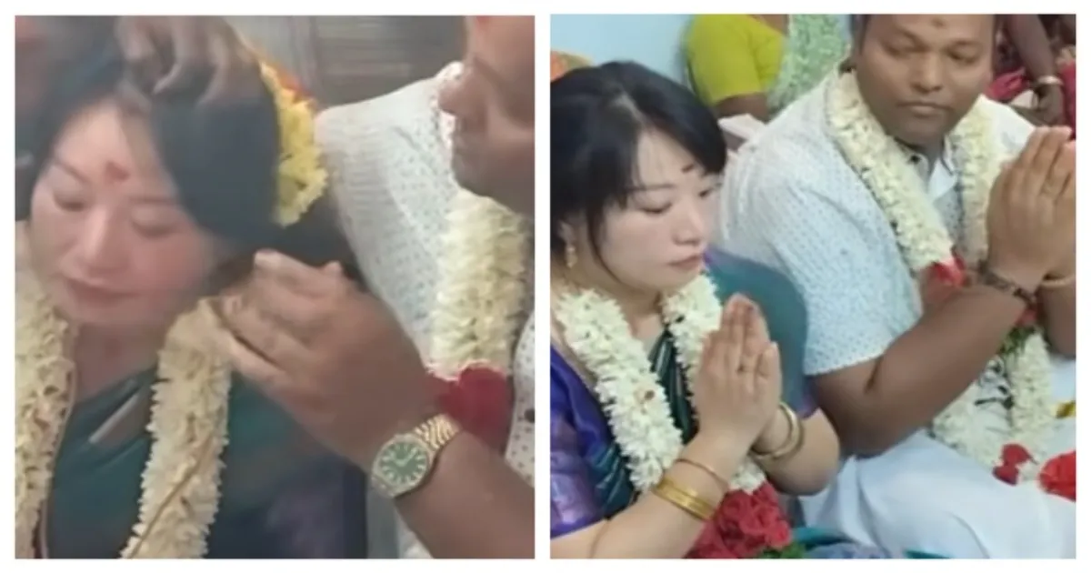 சீனா பெண்.. தமிழக பையன்.. சிங்கப்பூரில் மலர்ந்த காதல் கதை - பாரம்பரிய முறை டும்..டும்...!