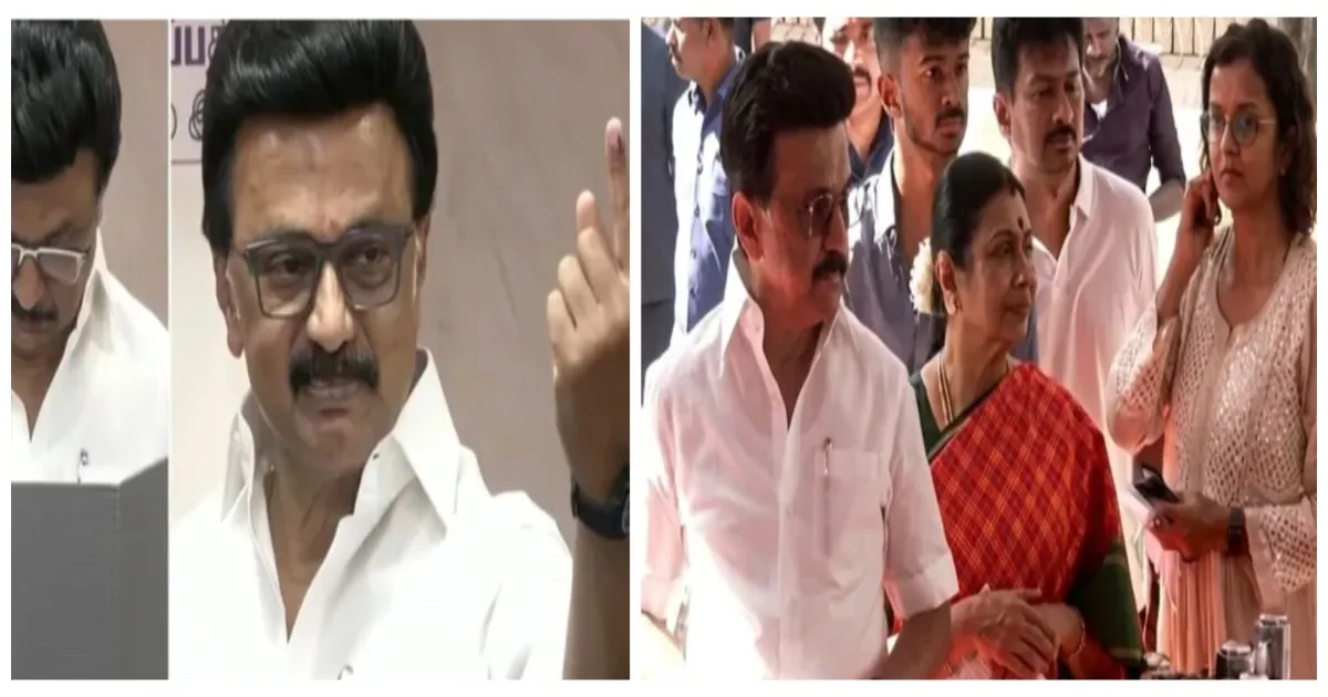 மகன், பேரன், மனைவியுடன் சென்று வாக்களித்த மு.க.ஸ்டாலின்... மக்களோடு மக்களாக வரிசையில் நின்று வாக்களிப்பு...! 