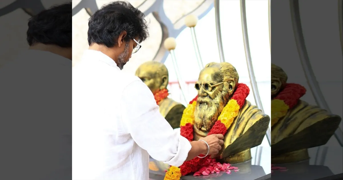 பகுத்தறிவு சிந்தனையாளர்!  தந்தை பெரியார் சிலைக்கு மரியாதை செலுத்திய விஜய்...