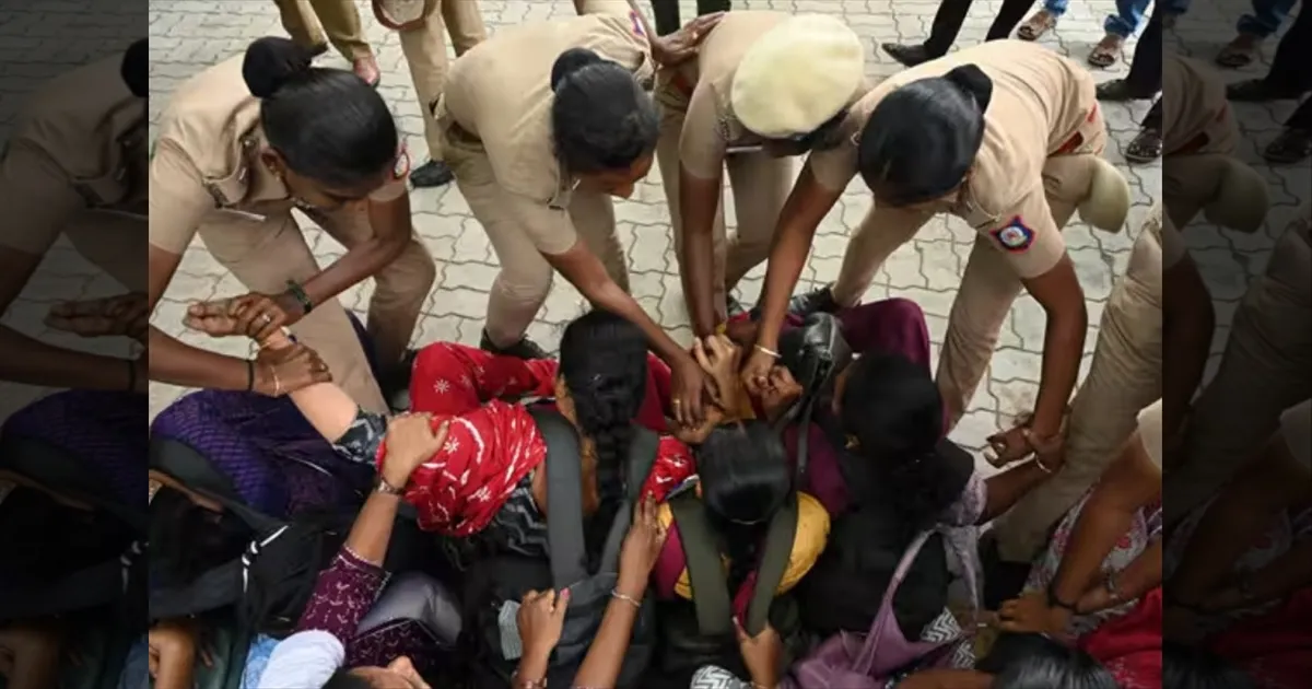 அறவழியில் போராடும் ஆசிரியர்கள்!!  ஆடையை கிழித்து அடக்குமுறை ஏன்? ஆசிரியர் பேரவை கண்டனம்!