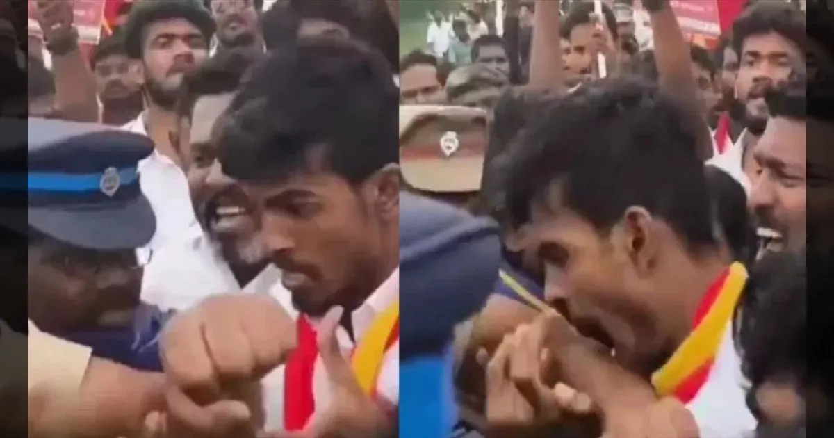 TVK Member Arrested for Biting Police Officer's Hand During Anti-Liquor Shop Protest in Dharmapuri.
