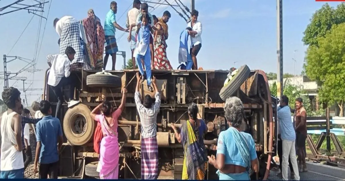 Accident as school van overturns on railway tracks
