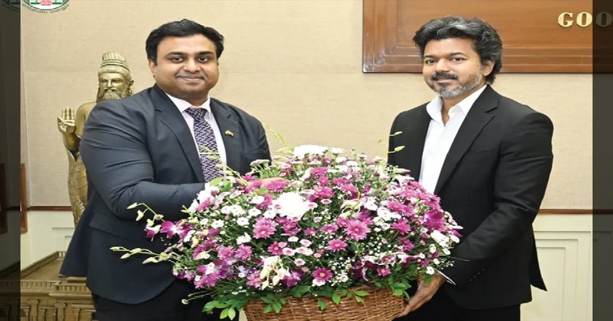 தமிழக முதல்வர் விஜய்யை மரியாதை நிமித்தமாக சந்தித்த இலங்கை துணைத்தூதர் கேதீஸ்வரன்!